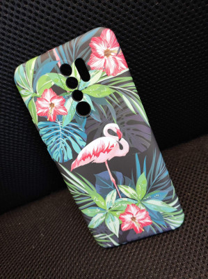   Луксозен силиконов гръб ТПУ LUXO PHOSPHORESCENT CASE за Xiaomi Redmi 9 зелени цветя и фламинго 